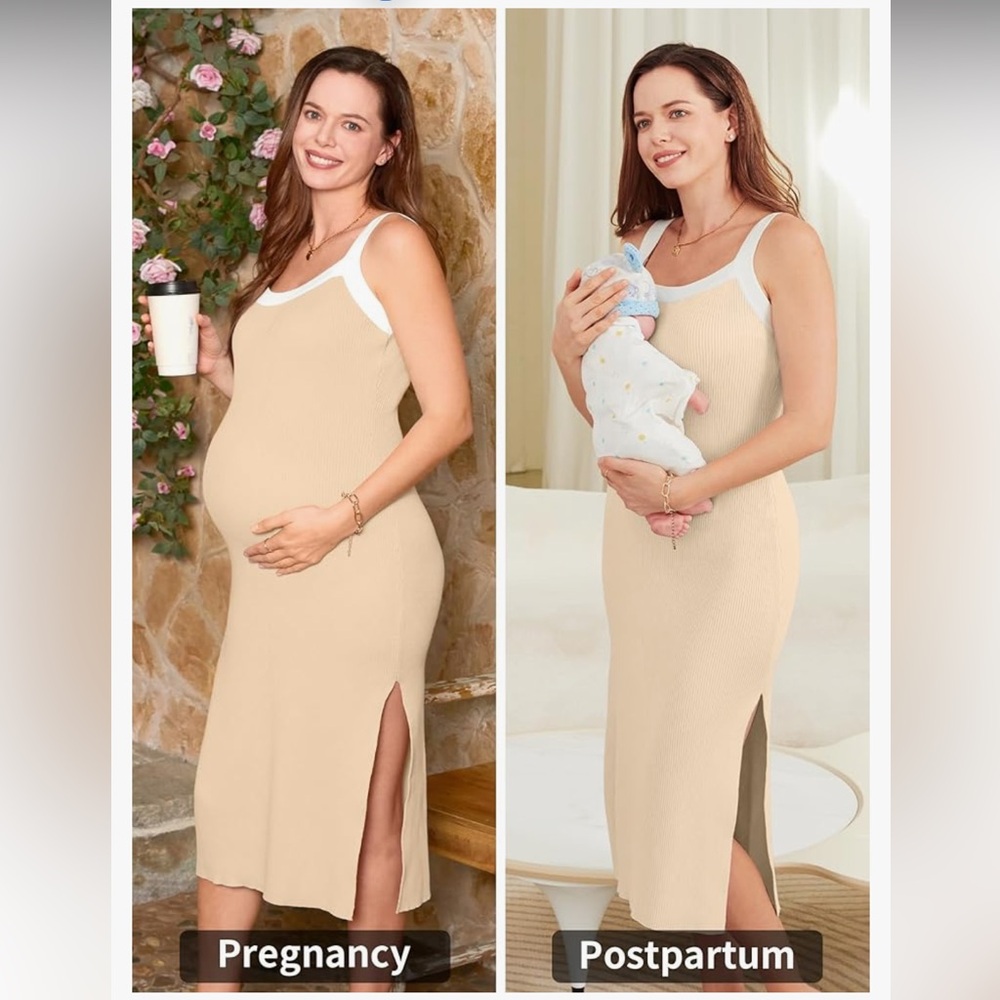Beige Sleeveless Maternity Dress Sz M - Picture 10 of 13
